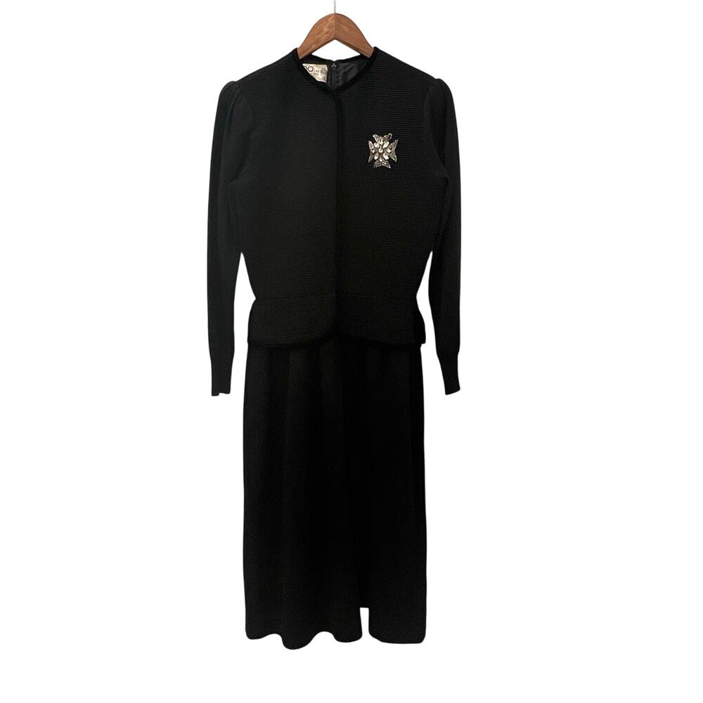 Vintage Womens Ciao Ltd  Midi Dress Black Knit Wool Size 10
